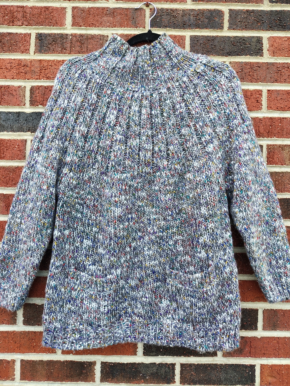 Vintage Skyr Chunky Knit Confetti Fleck Mock Neck Sweater Size L | Front Pockets